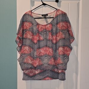 Women's Patterned Top - Red and Blue